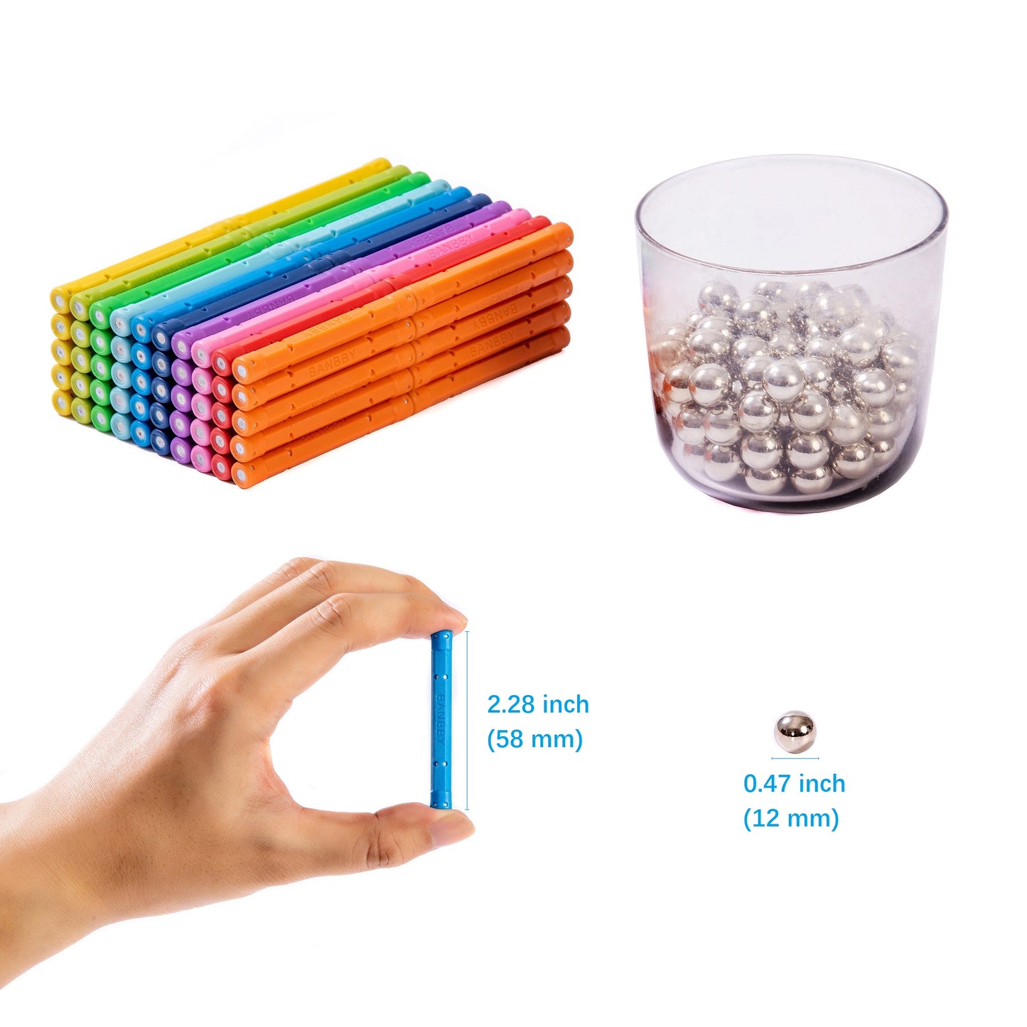BANBBY 145pcs Magnetic Toys Upgraded 2.28 inches Building Sticks Set for Kids Magnet Games (10 Colors) EN